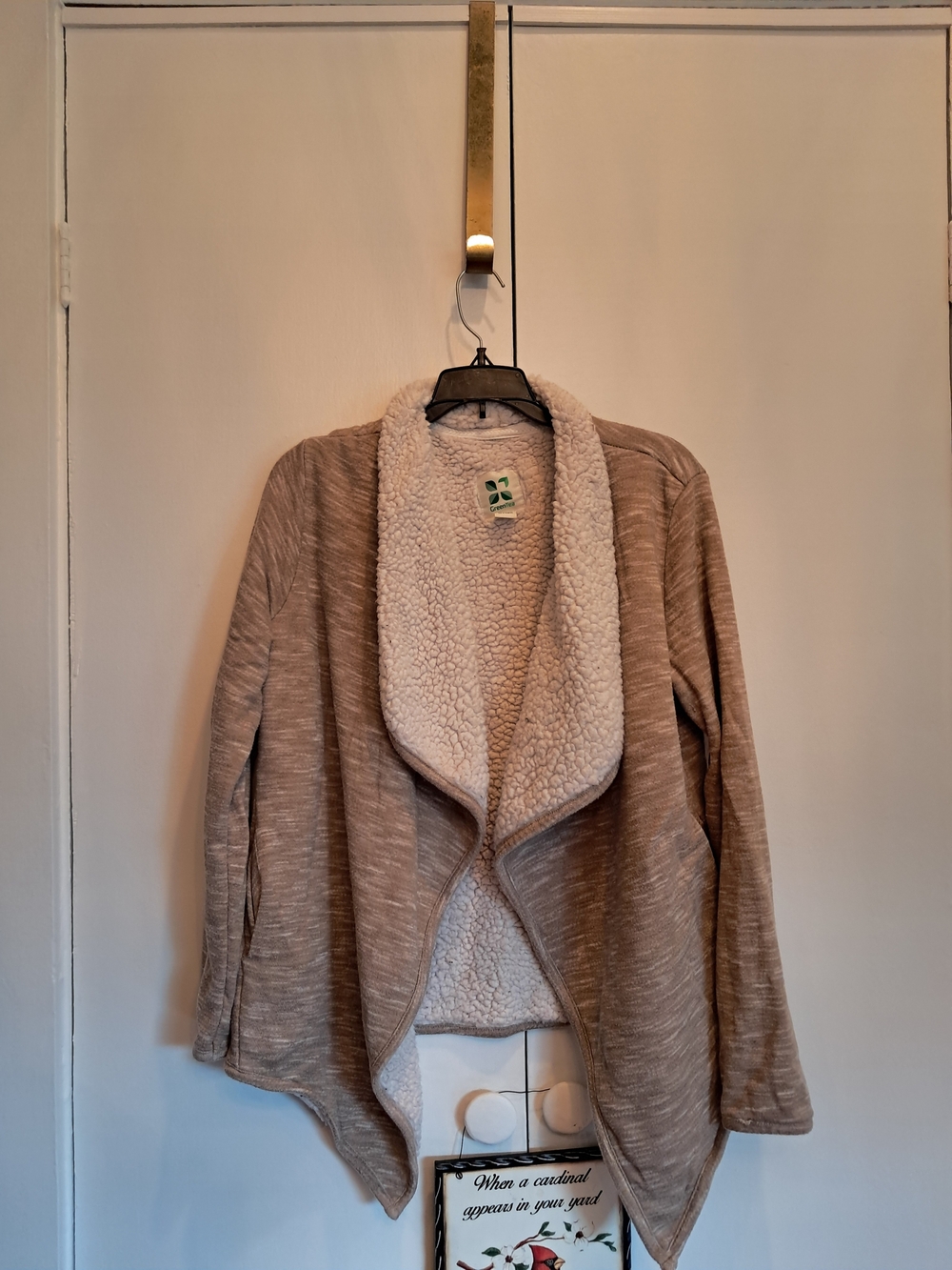 GreenTea Taupe Open Faux-Sherpa Draped Cardigan